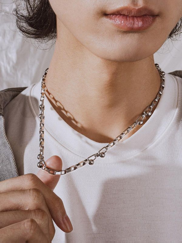 Unisex | 極晝系 - 冷光 * 不銹鋼 中性 圓球 方鏈 項鍊 不銹鋼 不銹鋼項鍊 交換禮物 幾何項鍊 男禮物 男友禮物 男生禮物 男生項鍊 項鍊