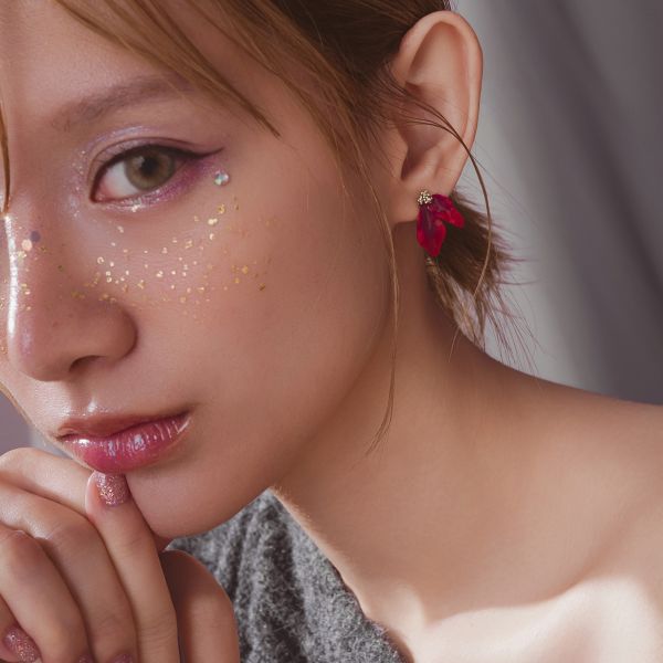 Xmas | Rouge * 胭脂紅 黃銅 冷琺瑯 聖誕紅耳環 