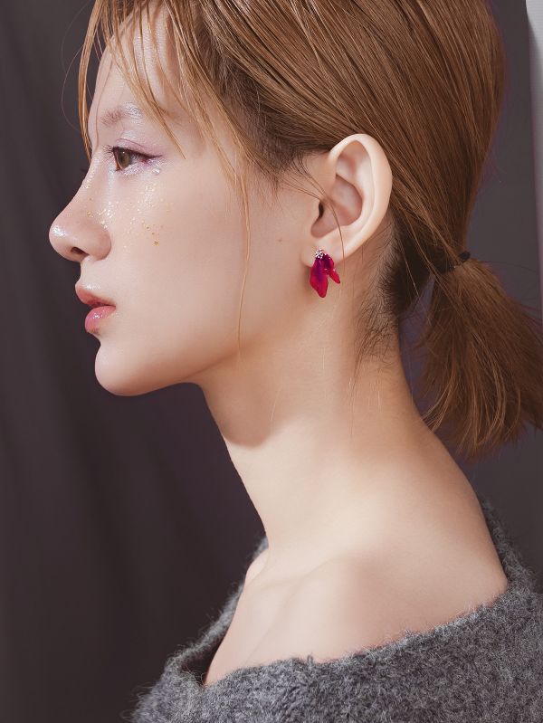 Xmas | Rouge * 胭脂紅 黃銅 冷琺瑯 聖誕紅耳環 