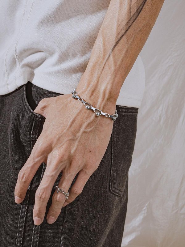 Unisex | 極晝系 - 冷光 * 不銹鋼 中性 圓球 方鏈 手鍊 不銹鋼 不鏽鋼手鍊 交換禮物 幾何項鍊 手鍊男 禮物男友 禮物男生 手鍊 男生禮物