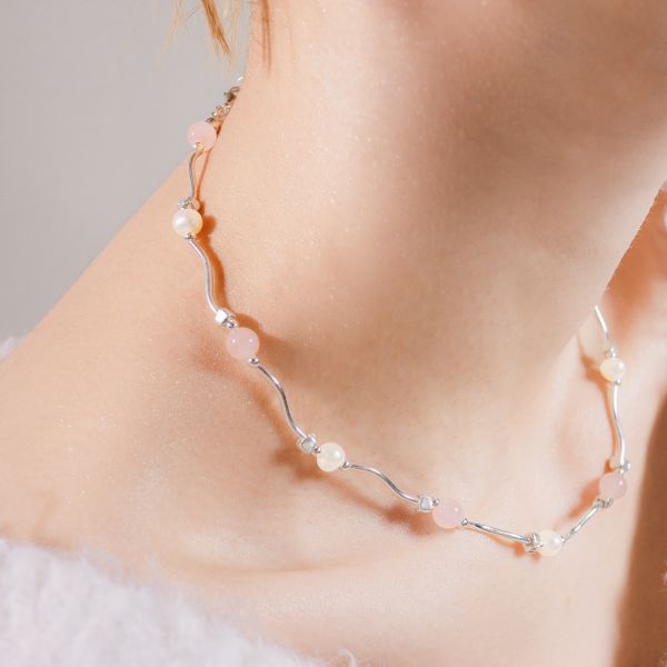 CIRRUS - 粉雪 * 粉水晶 珍珠 桃花人緣 溫柔守護 純銀 項鍊 