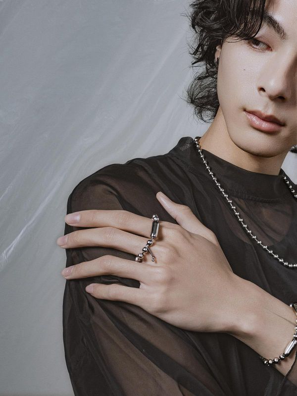 Unisex | 極晝系 - 靜日 * 不銹鋼 圓珠 中性 個性 幾何 雙指戒 不銹鋼 交換禮物 戒指 男戒指 男禮物 男友禮物 男生戒指 男生禮物