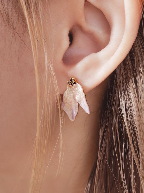 Xmas | PINK * 粉紅色 黃銅 冷琺瑯 聖誕紅耳環 交換禮物 植物耳環 純銀耳針 耳環聖誕禮物 聖誕紅 花耳環 葉子耳環 閨蜜禮物