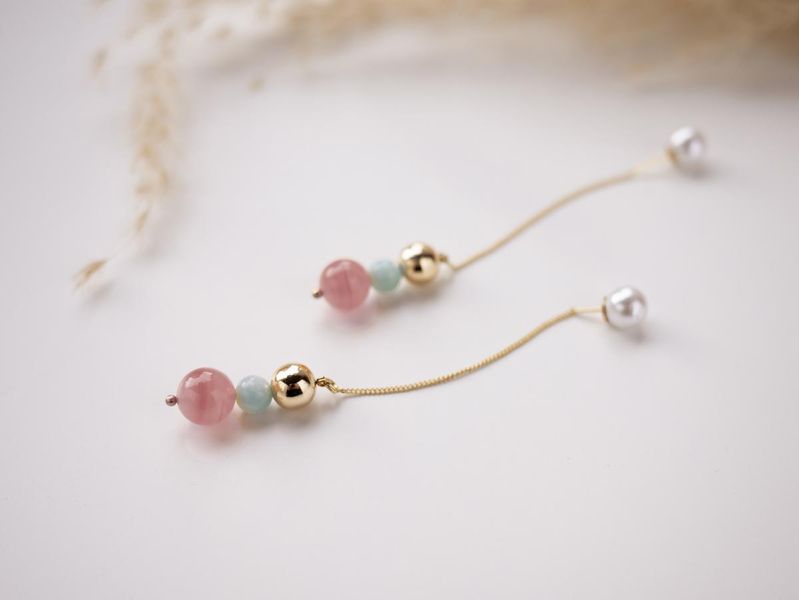 CIRRUS - 斑霞 *  鹽源瑪瑙 天河石 珍珠 水晶耳環 交換禮物 婚禮小物 情人節禮物 招財水晶 耳環 生日禮物 畢業禮物 礦石開運