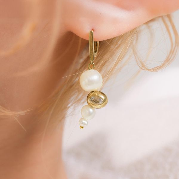 暮光系 - 泡泡沫金 * 黃銅 珍珠 海洋 泡沫 海流 漂浮 耳環 交換禮物 婚禮小物 情人節禮物 淡水珍珠 珍珠 珍珠耳環 生日禮物 耳夾