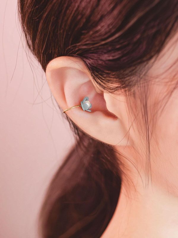 暮光系 - 春日小花藍 * 黃銅 珍珠 花朵 彩色 樹脂 耳骨夾 交換禮物 婚禮小物 情人節禮物 珍珠 珍珠耳環 珍珠耳骨夾 生日禮物 耳窩夾