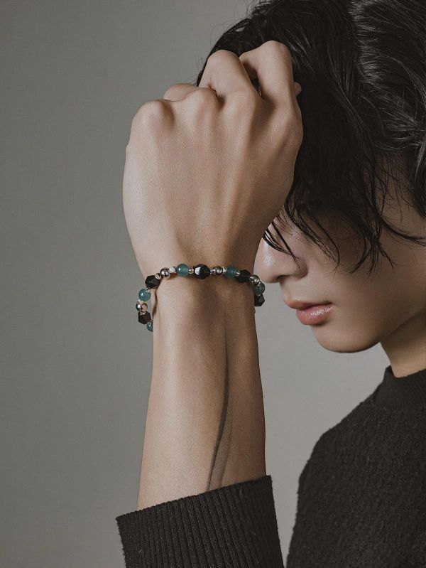 Unisex | 極晝系 - 青境 * 瑪瑙 不銹鋼 純銀 綠色 中性 手環 不銹鋼 交換禮物 手鍊 男手鏈 男 禮物 男友禮物 男生手鏈 男生禮物