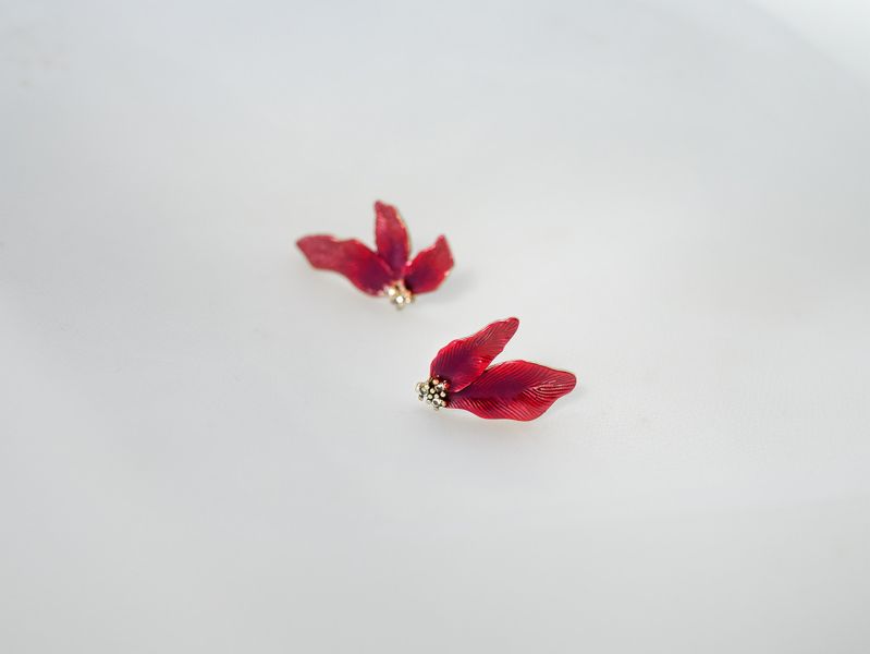 Xmas | Rouge * 胭脂紅 黃銅 冷琺瑯 聖誕紅耳環 