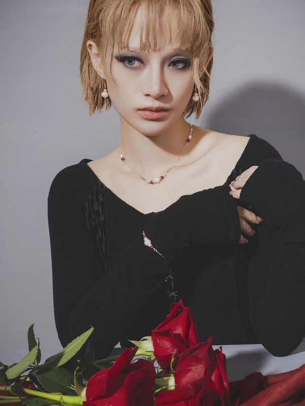 SCARLET - 蝕 *  紅石榴 珍珠 純銀 項鍊 交換禮物 婚禮小物 情人節禮物 招財 水晶項鍊 生日禮物 畢業禮物 礦石 能量水晶