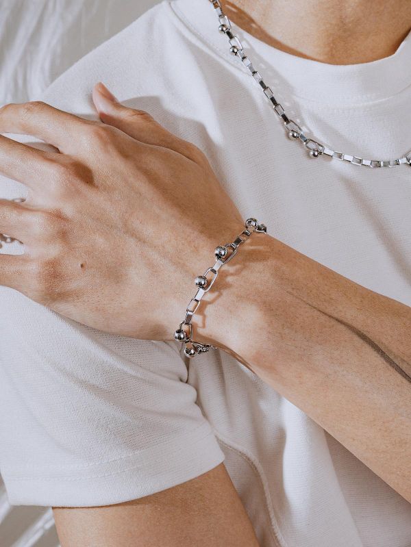 Unisex | 極晝系 - 冷光 * 不銹鋼 中性 圓球 方鏈 項鍊 不銹鋼 不銹鋼項鍊 交換禮物 幾何項鍊 男禮物 男友禮物 男生禮物 男生項鍊 項鍊