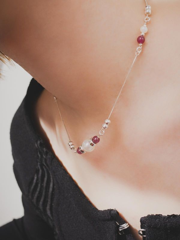 SCARLET - 蝕 *  紅石榴 珍珠 純銀 項鍊 交換禮物 婚禮小物 情人節禮物 招財 水晶項鍊 生日禮物 畢業禮物 礦石 能量水晶