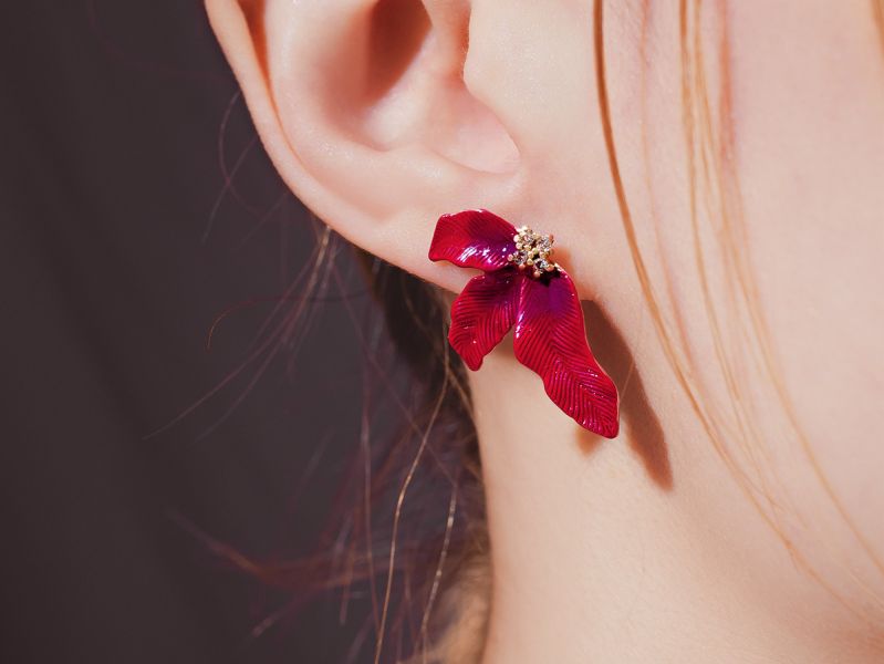 Xmas | Rouge * 胭脂紅 黃銅 冷琺瑯 聖誕紅耳環 