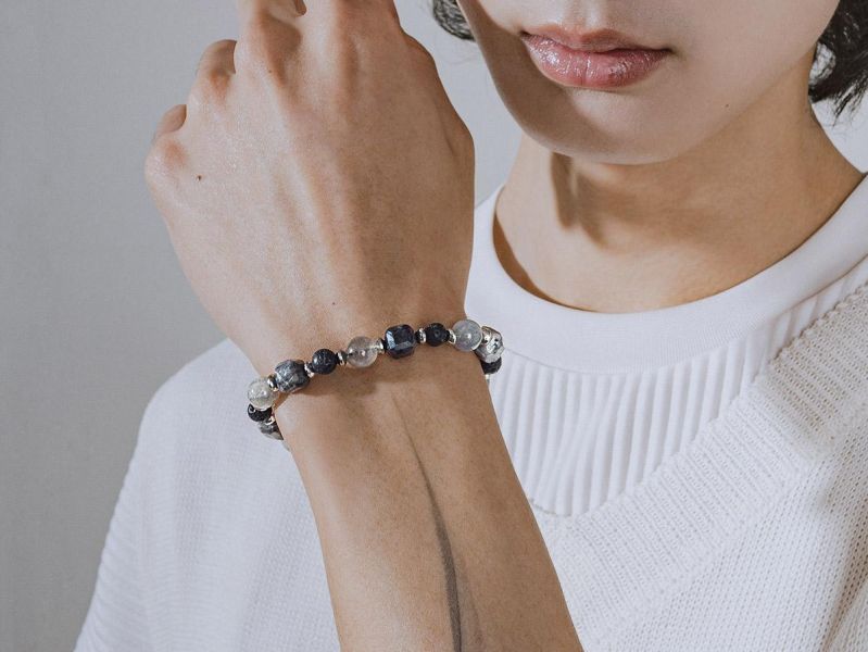 Unisex | 極晝系 - 殘影 * 黑閃石 拉長石 火山岩 水晶 礦石 手環 不銹鋼 交換禮物 水晶手環 男 禮物男友禮物 男生手鍊 男生禮物 礦石