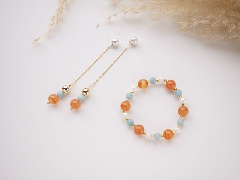 CIRRUS - 斑霞 *  鹽源瑪瑙 天河石 珍珠 水晶耳環 交換禮物 婚禮小物 情人節禮物 招財水晶 耳環 生日禮物 畢業禮物 礦石開運