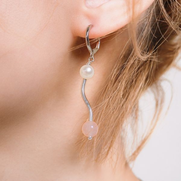 CIRRUS - 粉雪 * 粉水晶 珍珠 桃花人緣 溫柔守護 純銀 耳環 交換禮物 人緣 婚禮小物 情人節禮物 招桃花 水晶耳環 生日禮物 畢業禮物 礦石