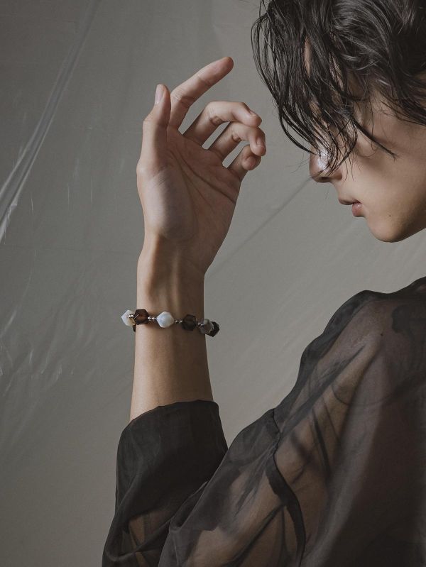 Unisex | 極晝系 - 黑煙 * 不銹鋼 水晶 礦石 瑪瑙 中性 手環 不銹鋼 交換禮物 男 禮物 男 手鍊 男友禮物 男生禮物 男生手鍊 手鍊