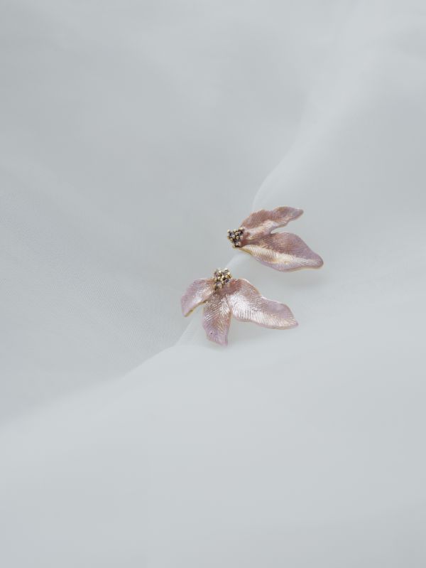 Xmas | PINK * 粉紅色 黃銅 冷琺瑯 聖誕紅耳環 交換禮物 植物耳環 純銀耳針 耳環聖誕禮物 聖誕紅 花耳環 葉子耳環 閨蜜禮物