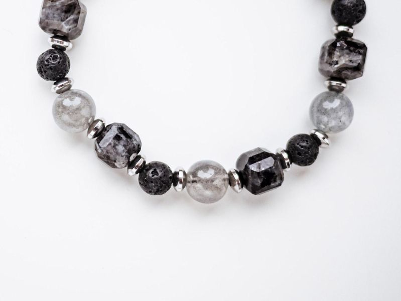 Unisex | 極晝系 - 殘影 * 黑閃石 拉長石 火山岩 水晶 礦石 手環 不銹鋼 交換禮物 水晶手環 男 禮物男友禮物 男生手鍊 男生禮物 礦石