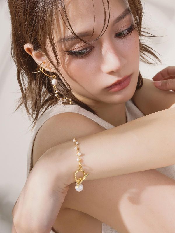 BOHO - 漫野 18K金色 * 珍珠 棉珍珠 日系 波西米雅 金色 手鍊 交換禮物 婚禮小物 情人節禮物 手鍊 棉珍珠 珍珠 珍珠手鍊 生日禮物