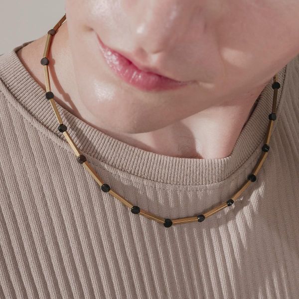 Unisex | 暮光系 - 靜海 * 黑瑪瑙 黃銅 水晶 礦石項鍊 交換禮物 幾何項鍊 男 禮物 男友禮物 男生禮物 男生項鍊 礦石項鍊 黃銅項鍊