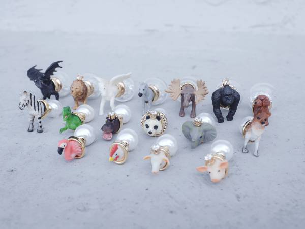 Mini Zoo-A series of cute animals<once upon a time*earrings> sheep & flamingo & piggy & rooster & wiener dog