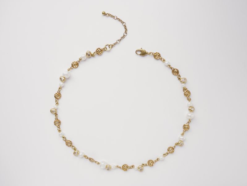 暮光系 - 沫金 * 黃銅 珍珠 海洋 泡沫 海流 漂浮 項鍊 交換禮物 婚禮小物 情人節禮物 淡水珍珠 珍珠 珍珠項鍊 生日禮物 項鍊