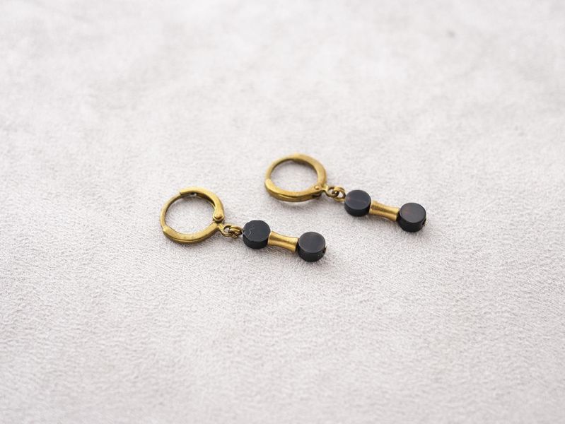 Unisex | 暮光系 - 靜海 * 黑瑪瑙 黃銅 水晶 礦石 耳環 交換禮物 男 禮物 男友禮物 男生禮物 男生耳環 礦石 耳環 耳夾 黃銅耳環