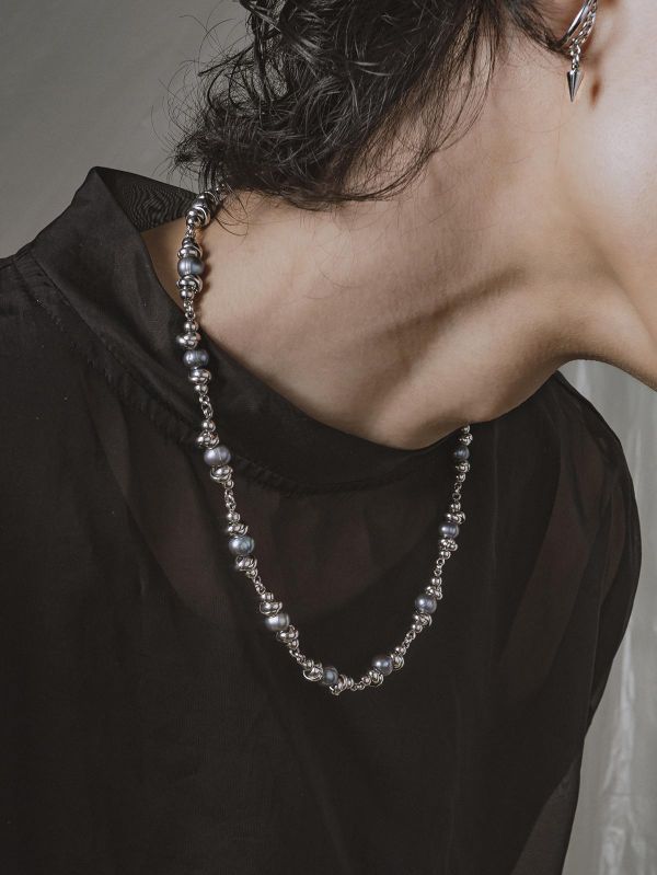 Unisex | 極晝系 - 冷藍 * 不銹鋼 圓珠 珍珠 中性 個性 項鍊 不銹鋼 交換禮物 男 禮物 男 項鍊 男友禮物 男生禮物 男生項鍊 項鍊