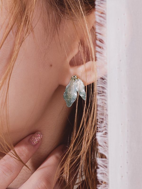 Xmas | AQUA LAKE * 湖水綠 黃銅 冷琺瑯 聖誕紅耳環 交換禮物 植物耳環 純銀耳針耳環 聖誕禮物 聖誕紅花耳環 葉子耳環 閨蜜禮物