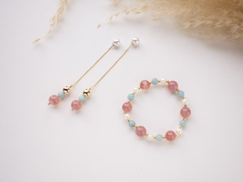 CIRRUS - 斑霞 *  鹽源瑪瑙 天河石 珍珠 水晶耳環 交換禮物 婚禮小物 情人節禮物 招財水晶 耳環 生日禮物 畢業禮物 礦石開運