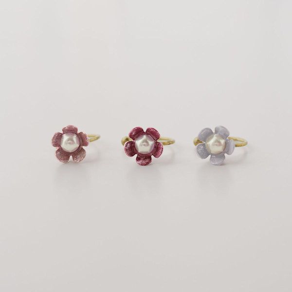 暮光系 - 春日小花紅 * 黃銅 珍珠 花朵 彩色  樹脂 耳骨夾 交換禮物 婚禮小物 情人節禮物 珍珠 珍珠耳環 珍珠耳骨夾 生日禮物 耳窩夾