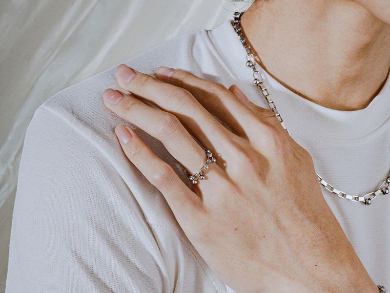 Unisex | 極晝系 - 冷光 * 不銹鋼 中性 圓球 方鏈 戒指 