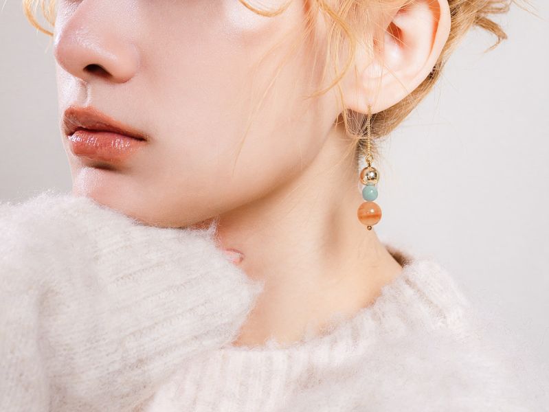 CIRRUS - 斑霞 *  鹽源瑪瑙 天河石 珍珠 水晶耳環 交換禮物 婚禮小物 情人節禮物 招財水晶 耳環 生日禮物 畢業禮物 礦石開運