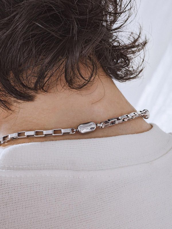 Unisex | 極晝系 - 冷光 * 不銹鋼 中性 圓球 方鏈 項鍊 不銹鋼 不銹鋼項鍊 交換禮物 幾何項鍊 男禮物 男友禮物 男生禮物 男生項鍊 項鍊