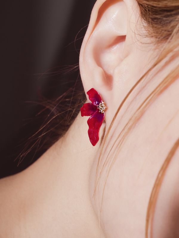 Xmas | Rouge * 胭脂紅 黃銅 冷琺瑯 聖誕紅耳環 