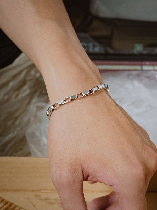 Unisex | 極晝系 - 時刻 * 不銹鋼 方盒鍊 手鍊 不銹鋼 交換禮物 珍珠 珍珠手鍊 男 禮物 男友禮物 男生手鍊 男生禮物