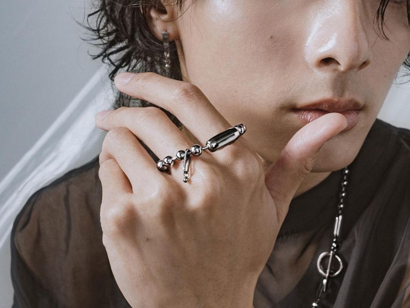 Unisex | 極晝系 - 靜日 * 不銹鋼 圓珠 中性 個性 幾何 雙指戒 不銹鋼 交換禮物 戒指 男戒指 男禮物 男友禮物 男生戒指 男生禮物