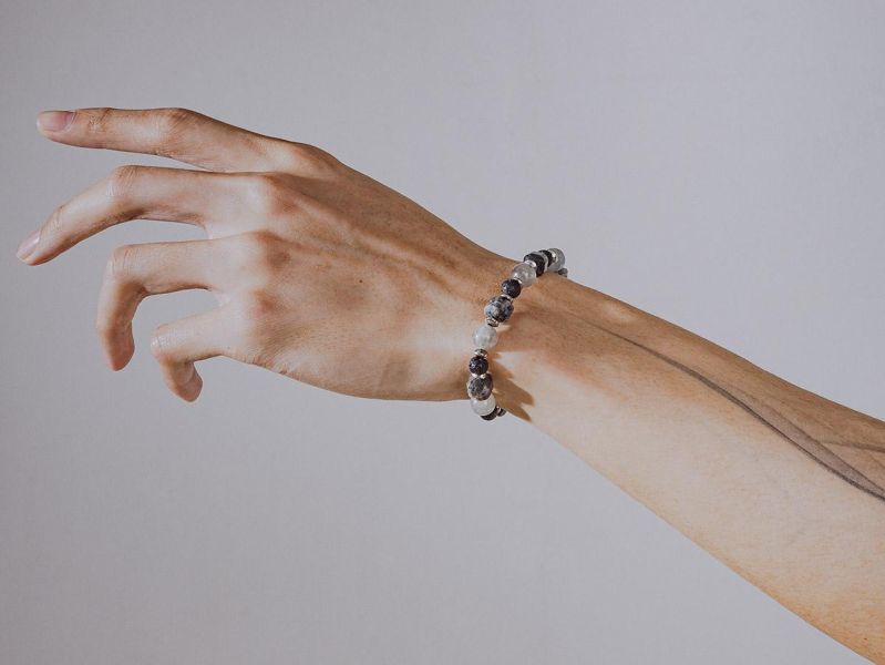 Unisex | 極晝系 - 殘影 * 黑閃石 拉長石 火山岩 水晶 礦石 手環 不銹鋼 交換禮物 水晶手環 男 禮物男友禮物 男生手鍊 男生禮物 礦石