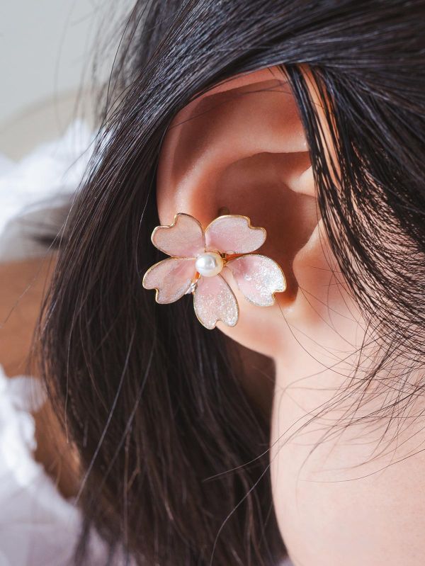 VERNL | 春息 - 初櫻 * 黃銅 珍珠 櫻花 彩色 樹脂 戒指 耳骨夾 交換禮物 情人節禮物 戒指 珍珠 珍珠耳骨 夾生日禮物 耳窩夾 花朵 花耳環