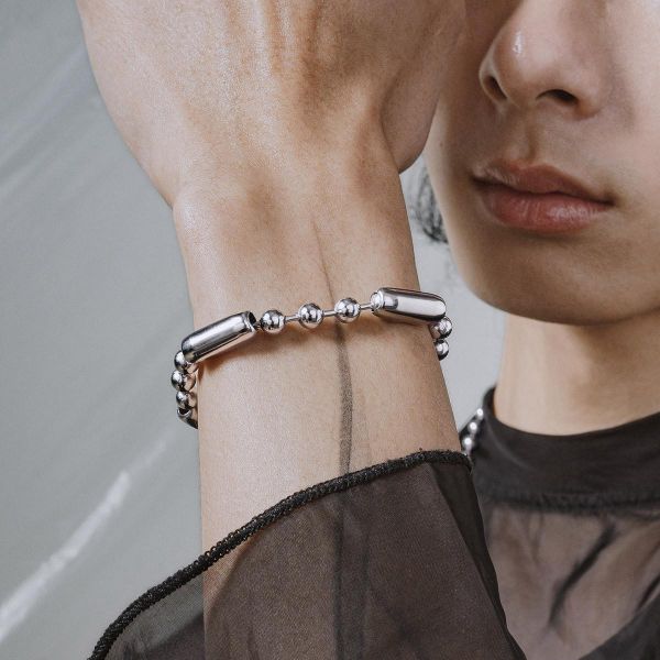 Unisex | 極晝系 - 靜日 * 不銹鋼 圓珠 中性 個性 幾何 手鍊 不銹鋼 交換禮物 手鍊 男手鍊  男 禮物 男友禮物 男生手鍊  男生禮物