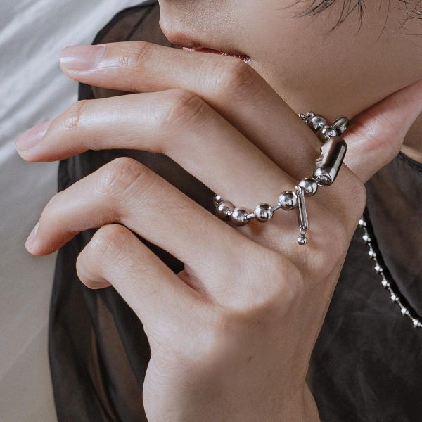 Unisex | 極晝系 - 靜日 * 不銹鋼 圓珠 中性 個性 幾何 雙指戒 不銹鋼 交換禮物 戒指 男戒指 男禮物 男友禮物 男生戒指 男生禮物