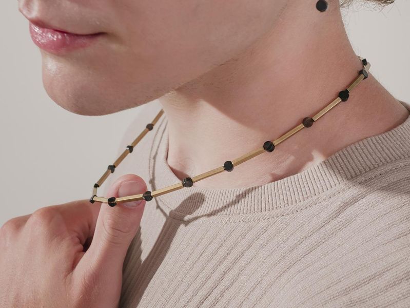 Unisex | 暮光系 - 靜海 * 黑瑪瑙 黃銅 水晶 礦石項鍊 交換禮物 幾何項鍊 男 禮物 男友禮物 男生禮物 男生項鍊 礦石項鍊 黃銅項鍊