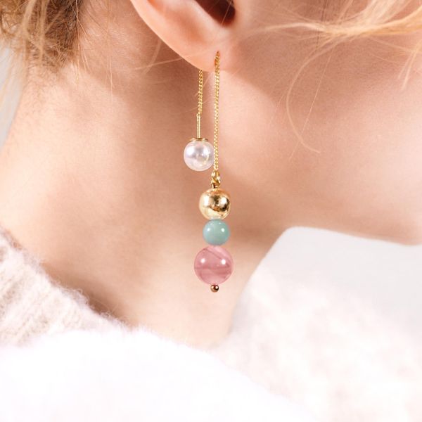 CIRRUS - 斑霞 *  鹽源瑪瑙 天河石 珍珠 水晶耳環 交換禮物 婚禮小物 情人節禮物 招財水晶 耳環 生日禮物 畢業禮物 礦石開運