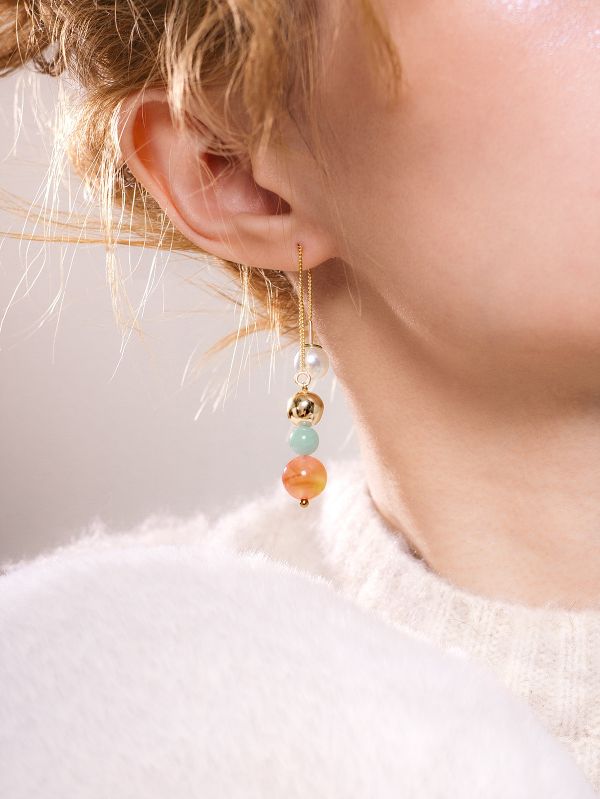 CIRRUS - 斑霞 *  鹽源瑪瑙 天河石 珍珠 水晶耳環 交換禮物 婚禮小物 情人節禮物 招財水晶 耳環 生日禮物 畢業禮物 礦石開運