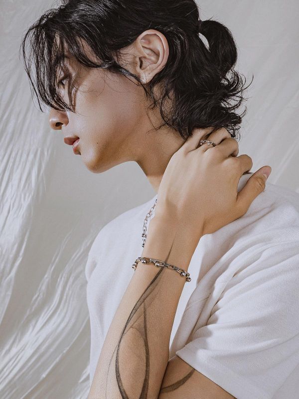 Unisex | 極晝系 - 冷光 * 不銹鋼 中性 圓球 方鏈 手鍊 不銹鋼 不鏽鋼手鍊 交換禮物 幾何項鍊 手鍊男 禮物男友 禮物男生 手鍊 男生禮物