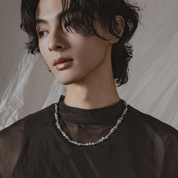 Unisex | 極晝系 - 冷藍 * 不銹鋼 圓珠 珍珠 中性 個性 項鍊 不銹鋼 交換禮物 男 禮物 男 項鍊 男友禮物 男生禮物 男生項鍊 項鍊
