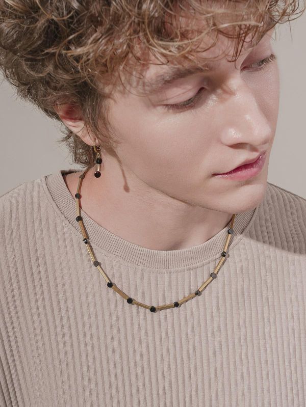 Unisex | 暮光系 - 靜海 * 黑瑪瑙 黃銅 水晶 礦石項鍊 交換禮物 幾何項鍊 男 禮物 男友禮物 男生禮物 男生項鍊 礦石項鍊 黃銅項鍊