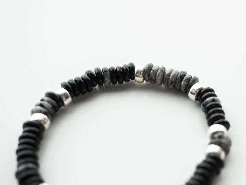 Unisex | 星冕系 - 灰域 * 瑪瑙 拉長石 純銀 黑色 水晶 手環 925純銀 交換禮物 手鍊 男水晶 手串 男 禮物 男友禮物 男生禮物 礦石 手環 純銀