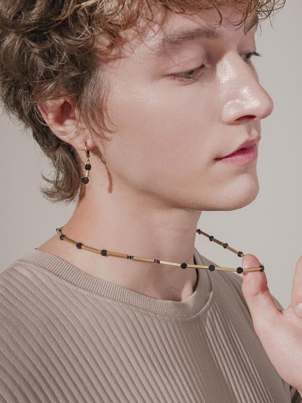 Unisex | 暮光系 - 靜海 * 黑瑪瑙 黃銅 水晶 礦石項鍊 交換禮物 幾何項鍊 男 禮物 男友禮物 男生禮物 男生項鍊 礦石項鍊 黃銅項鍊