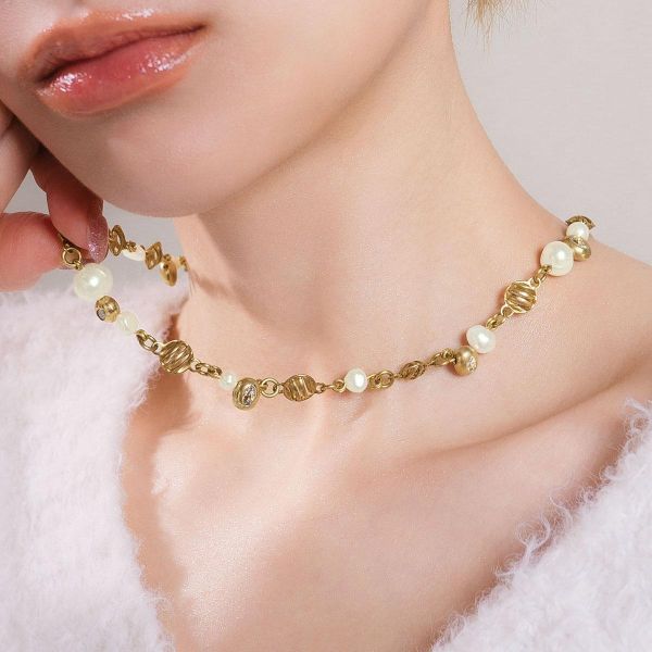 暮光系 - 沫金 * 黃銅 珍珠 海洋 泡沫 海流 漂浮 項鍊 交換禮物 婚禮小物 情人節禮物 淡水珍珠 珍珠 珍珠項鍊 生日禮物 項鍊